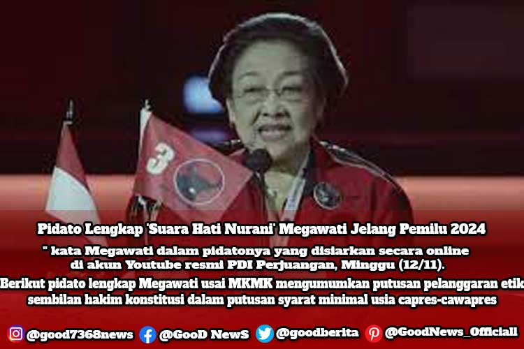 Pidato Lengkap 'Suara Hati Nurani' Megawati Jelang Pemilu 2024